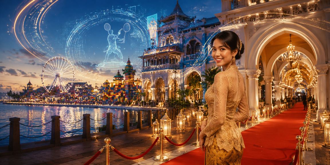 Suasana hiburan sukan dan perlawanan langsung di Malaysia dengan pakaian tradisional kebaya